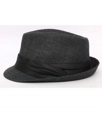 Visors Beach Straw Fedora Hat w/Solid Hat Band for Men & Women - Black - C717XE6WQCH $13.60