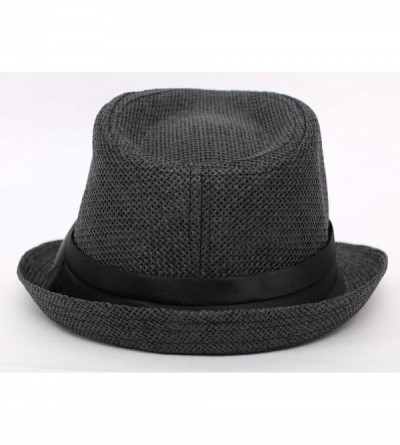 Visors Beach Straw Fedora Hat w/Solid Hat Band for Men & Women - Black - C717XE6WQCH $13.60