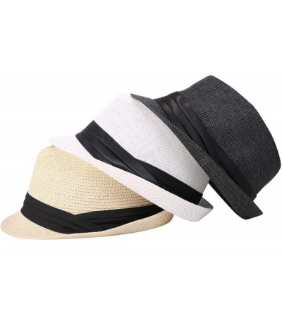 Visors Beach Straw Fedora Hat w/Solid Hat Band for Men & Women - Black - C717XE6WQCH $13.60