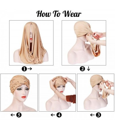 Skullies & Beanies Women Pearl Beading Chemo Turban Headband Scarf Beanie Cap Hat India Hat Turban Wrap Cap - Brown - CI18TST...