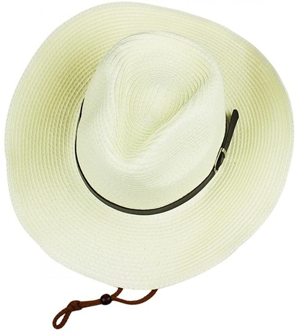 Sun Hats Western Foldable Straw Cowboy Hat Wide Brim Sun Hat Panama Hat UPF 50+ - Milk White - C118EWIZONL $20.91