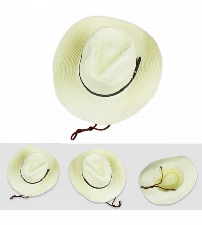 Sun Hats Western Foldable Straw Cowboy Hat Wide Brim Sun Hat Panama Hat UPF 50+ - Milk White - C118EWIZONL $20.91