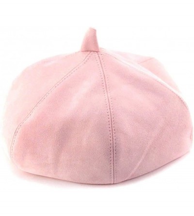 Berets Men Women Faux Suede French Beret Plain Color Artist Hat FFH390BEI - Ffh390 Pink - CO186NI9KS0 $12.81