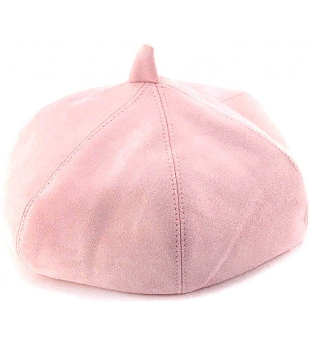 Berets Men Women Faux Suede French Beret Plain Color Artist Hat FFH390BEI - Ffh390 Pink - CO186NI9KS0 $12.81