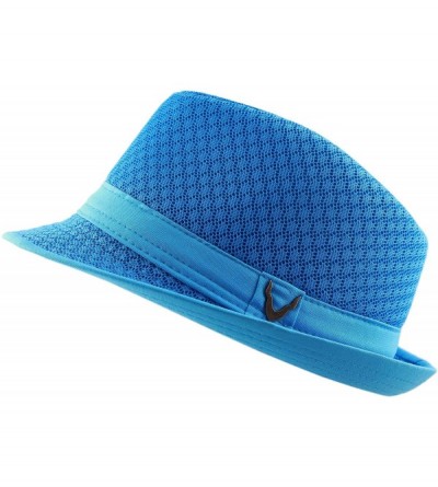 Fedoras Black Horn Light Weight Classic Soft Cool Mesh Fedora hat - Turquoise - CF186SGII9D $26.65