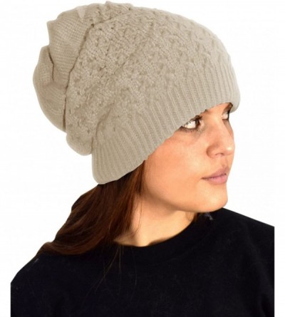 Skullies & Beanies Womens Knit Thick Warm Slouch Beanie Ski Hat Cap - Beige - CW11QLMN8MP $12.18