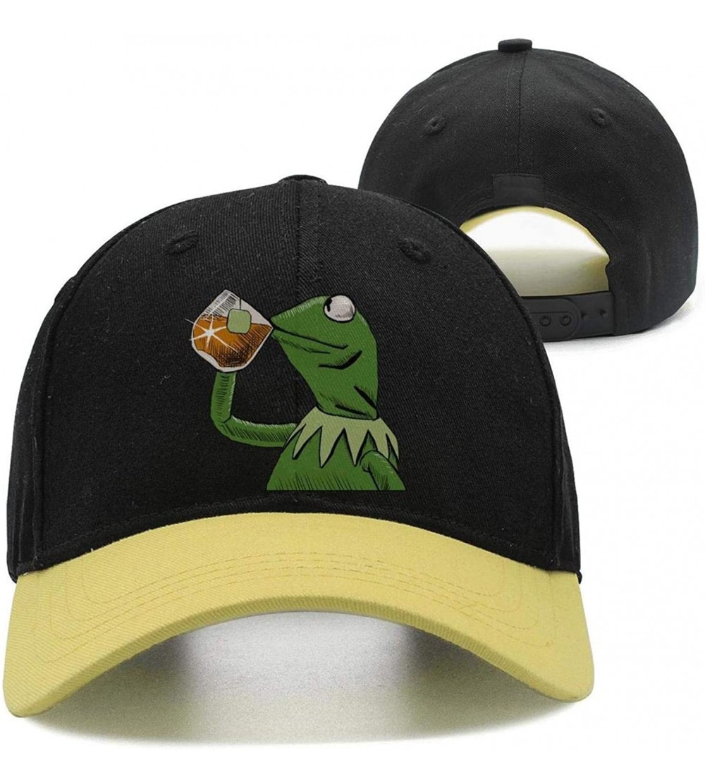 Baseball Caps The Frog "Sipping Tea" Adjustable Strapback Cap - 1000funny-green-frog-sipping-tea-28 - CJ18ICMT2XS $19.19