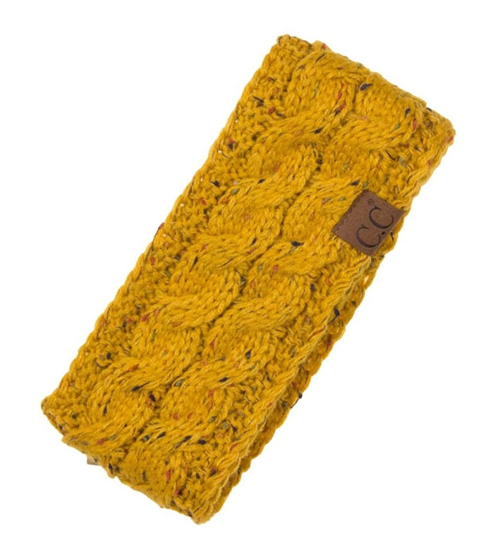 Cold Weather Headbands Womens Confetti Sherpa Lined Winter Cable Knit Headband Headwrap - Mustard - CW18RX0SSN0 $11.12