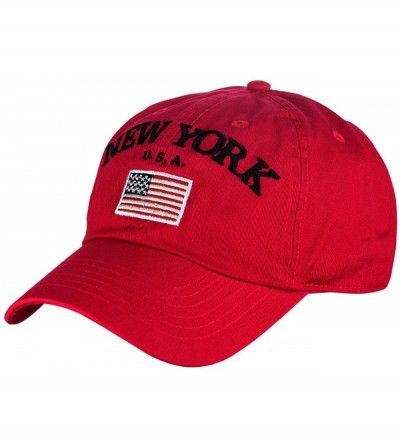 Baseball Caps New York USA Flag Embroidered Adjustable Low Profile Cap - Red - CK184W8Y40A $17.82