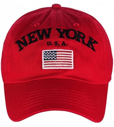 Baseball Caps New York USA Flag Embroidered Adjustable Low Profile Cap - Red - CK184W8Y40A $11.64