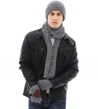 Skullies & Beanies Men Winter Warm Knit Beanie Hat+Infinity Scarf & Touch Screen Gloves Set for Men - Gray - CW18MGX2N22 $16.34