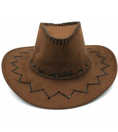 Cowboy Hats Fashion Unisex Adult Western Cowboy Cowgirl Caps Wide Brim Sun Hats - Dark Brown - C5188G62ZSK $11.20