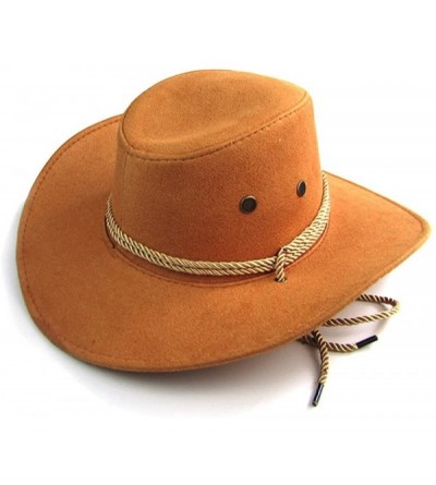 Cowboy Hats Men's Boys Western Cowboy Faux Felt Outback Hat with Drawstring for Party Fancy Dress - Yellow - CQ18D9GWYA6 $19.32