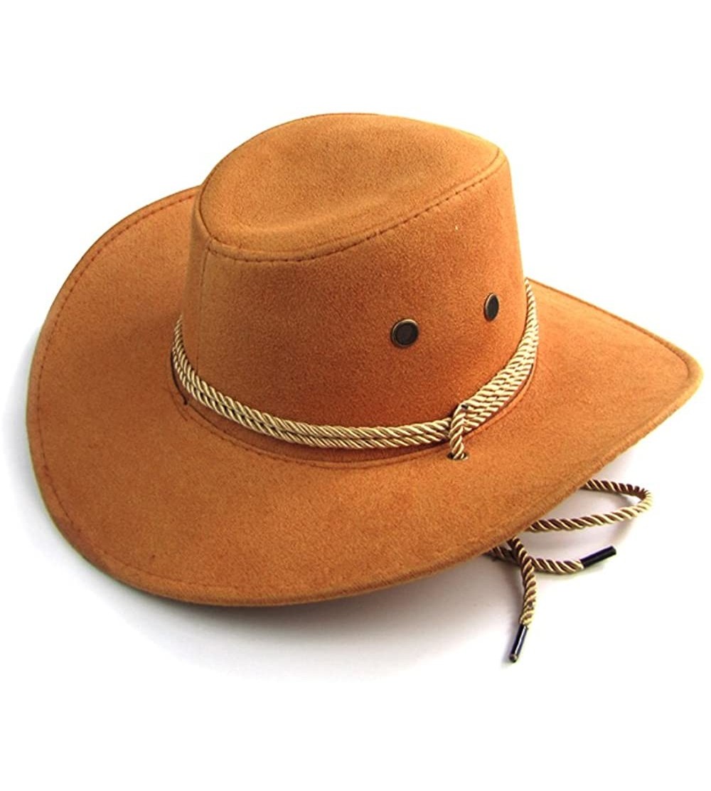 Cowboy Hats Men's Boys Western Cowboy Faux Felt Outback Hat with Drawstring for Party Fancy Dress - Yellow - CQ18D9GWYA6 $9.40