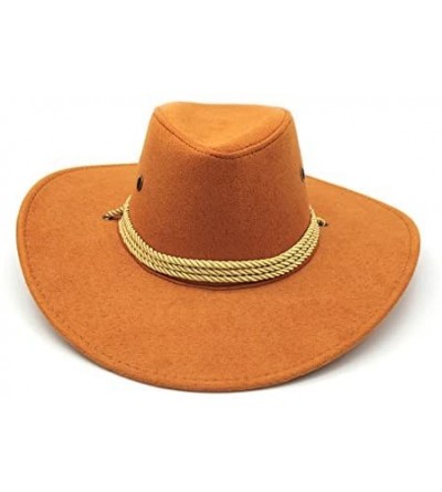 Cowboy Hats Men's Boys Western Cowboy Faux Felt Outback Hat with Drawstring for Party Fancy Dress - Yellow - CQ18D9GWYA6 $9.40