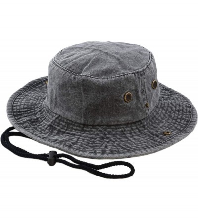 Sun Hats 100% Cotton Stone-Washed Safari Wide Brim Foldable Double-Sided Sun Boonie Bucket Hat - Pigment - Black - CK18R4YX6Y...
