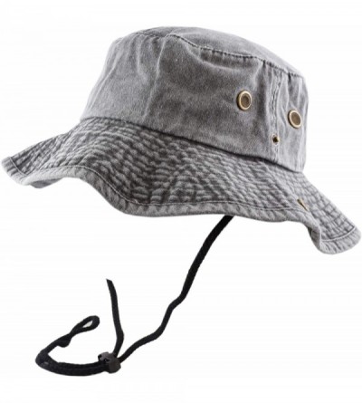 Sun Hats 100% Cotton Stone-Washed Safari Wide Brim Foldable Double-Sided Sun Boonie Bucket Hat - Pigment - Black - CK18R4YX6Y...