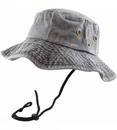 Sun Hats 100% Cotton Stone-Washed Safari Wide Brim Foldable Double-Sided Sun Boonie Bucket Hat - Pigment - Black - CK18R4YX6Y...