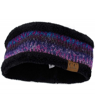 Cold Weather Headbands Women's Multicolored Stretchy Knit Black Sherpa Lined Ear Warmer Headband - Purple Mix - CQ18IZHY632 $...