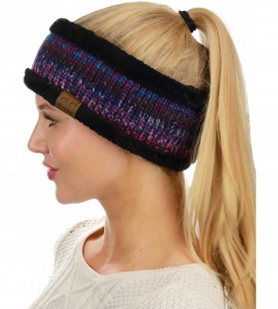 Cold Weather Headbands Women's Multicolored Stretchy Knit Black Sherpa Lined Ear Warmer Headband - Purple Mix - CQ18IZHY632 $...