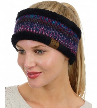 Cold Weather Headbands Women's Multicolored Stretchy Knit Black Sherpa Lined Ear Warmer Headband - Purple Mix - CQ18IZHY632 $...