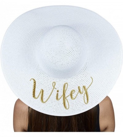 Sun Hats Womens Embroidered Straw Sun Hat Bridal Shower Gift Bachelorette Honeymoon - Wifey - CQ18O74L39Q $38.63