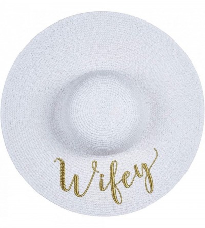 Sun Hats Womens Embroidered Straw Sun Hat Bridal Shower Gift Bachelorette Honeymoon - Wifey - CQ18O74L39Q $20.09