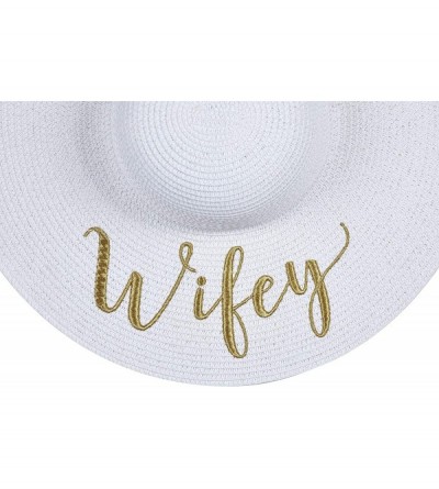 Sun Hats Womens Embroidered Straw Sun Hat Bridal Shower Gift Bachelorette Honeymoon - Wifey - CQ18O74L39Q $20.09