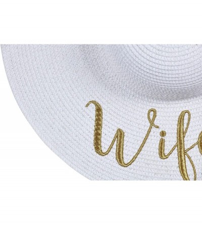 Sun Hats Womens Embroidered Straw Sun Hat Bridal Shower Gift Bachelorette Honeymoon - Wifey - CQ18O74L39Q $20.09