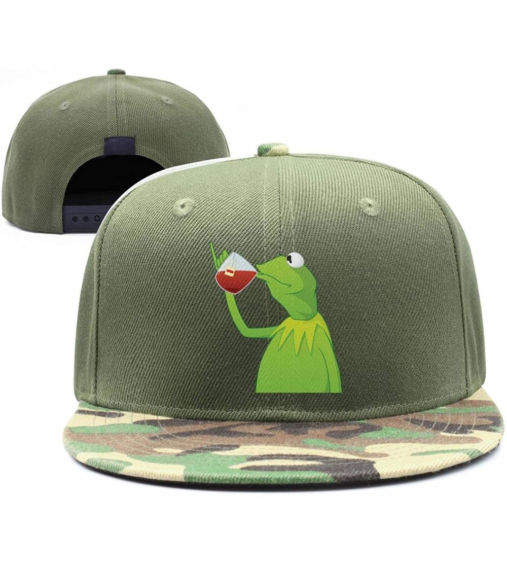 Baseball Caps Kermit The Frog"Sipping Tea" Adjustable Red Strapback Cap - Afunny-green-frog-sipping-tea-4 - CU18ICOOCT9 $17.42