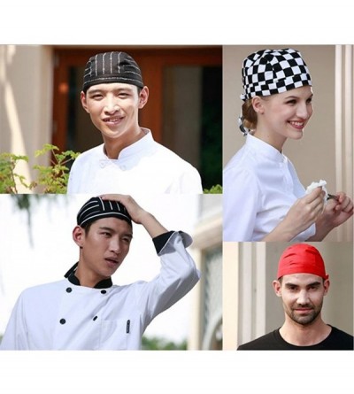 Baseball Caps Fashion Chefs Hat Cap Kitchen Catering Skull Cap Ribbon Cap Turban (Black) - Black and White3 - CG129H7WEIJ $11.63