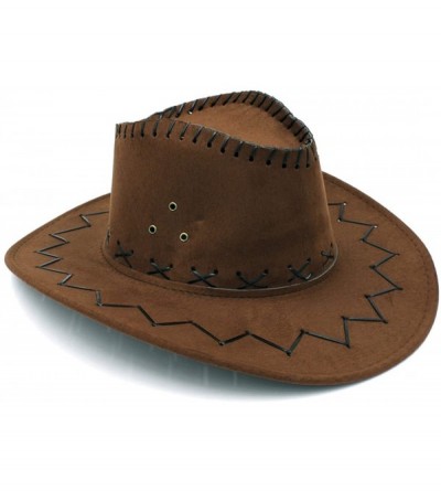 Cowboy Hats Fashion Unisex Adult Western Cowboy Cowgirl Caps Wide Brim Sun Hats - Dark Brown - C5188G62ZSK $23.47