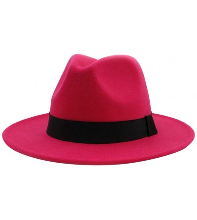 Fedoras Mens Fedora Hat Faux Felt Wide Brim Belt Buckle Cowboy Hat - C Hot Pink - C61933X8YDO $19.16