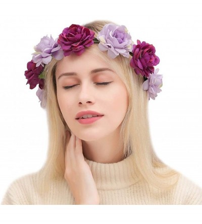 Headbands Flower Crown Floral Hair Wreath Wedding Headband Festival Garland - Bluepurple - CZ18NZS7DHY $13.17
