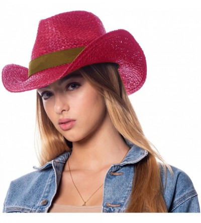 Cowboy Hats Men's & Women's Western Style Cowboy/Cowgirl Straw Hat - Cow1807hot Pink - C418QN045A0 $24.95
