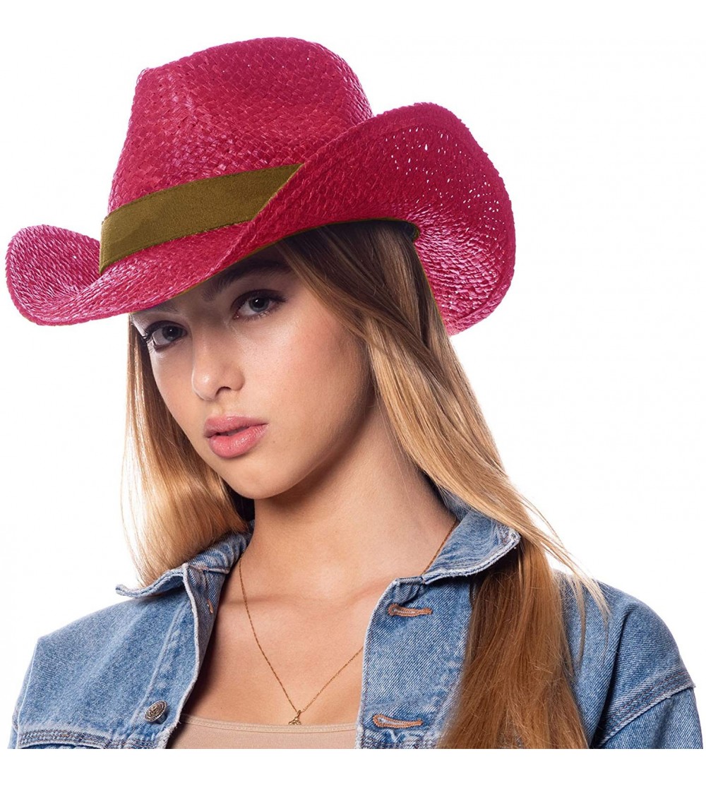 Cowboy Hats Men's & Women's Western Style Cowboy/Cowgirl Straw Hat - Cow1807hot Pink - C418QN045A0 $10.26