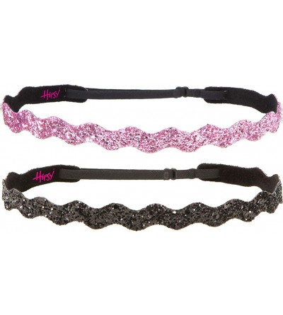 Headbands Women's Adjustable NO Slip Wave Bling Glitter Headband - Black & Light Pink Wave 2pk - C911OI9GRAR $13.93