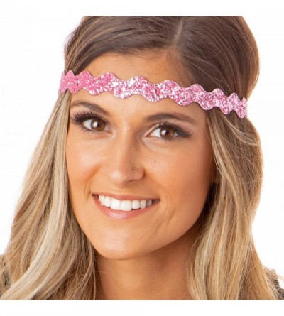 Headbands Women's Adjustable NO Slip Wave Bling Glitter Headband - Black & Light Pink Wave 2pk - C911OI9GRAR $13.93