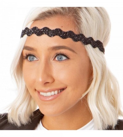 Headbands Women's Adjustable NO Slip Wave Bling Glitter Headband - Black & Light Pink Wave 2pk - C911OI9GRAR $13.93