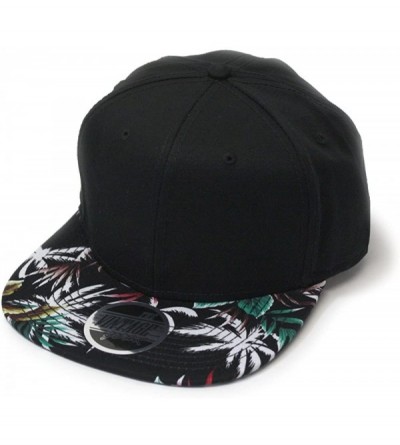 Baseball Caps Premium Floral Hawaiian Cotton Twill Adjustable Snapback Hats Baseball Caps - Palm Tree/Black/Black Flat - CK18...