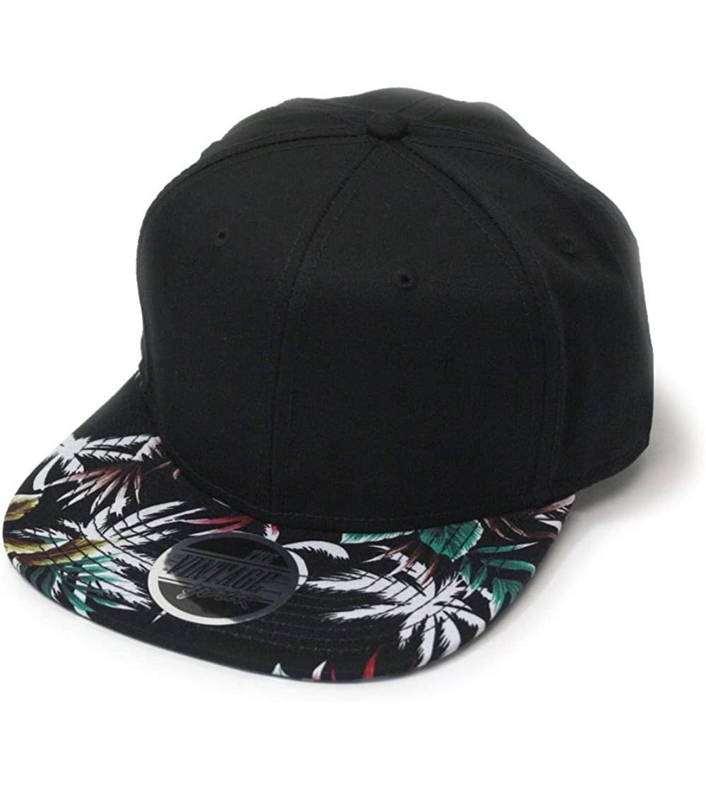 Baseball Caps Premium Floral Hawaiian Cotton Twill Adjustable Snapback Hats Baseball Caps - Palm Tree/Black/Black Flat - CK18...