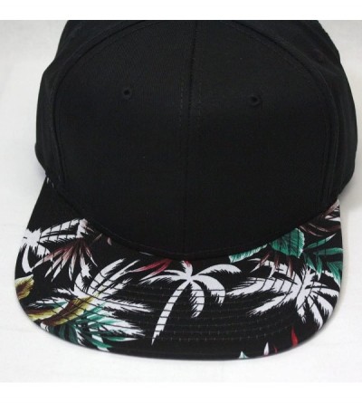 Baseball Caps Premium Floral Hawaiian Cotton Twill Adjustable Snapback Hats Baseball Caps - Palm Tree/Black/Black Flat - CK18...