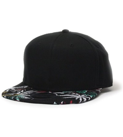 Baseball Caps Premium Floral Hawaiian Cotton Twill Adjustable Snapback Hats Baseball Caps - Palm Tree/Black/Black Flat - CK18...