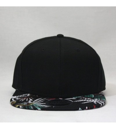 Baseball Caps Premium Floral Hawaiian Cotton Twill Adjustable Snapback Hats Baseball Caps - Palm Tree/Black/Black Flat - CK18...