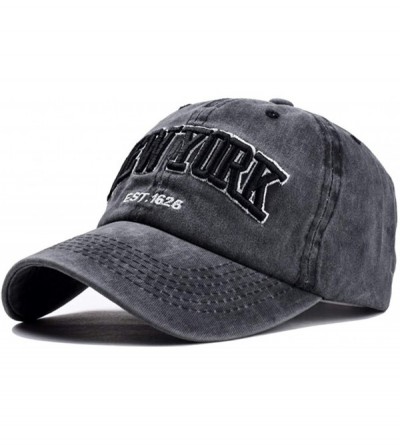 Baseball Caps Baseball Hat New-York Distressed-Adjustable-Strapback - Washed Cotton Dad Hat Unisex - Black - CR18H88R75N $30.14