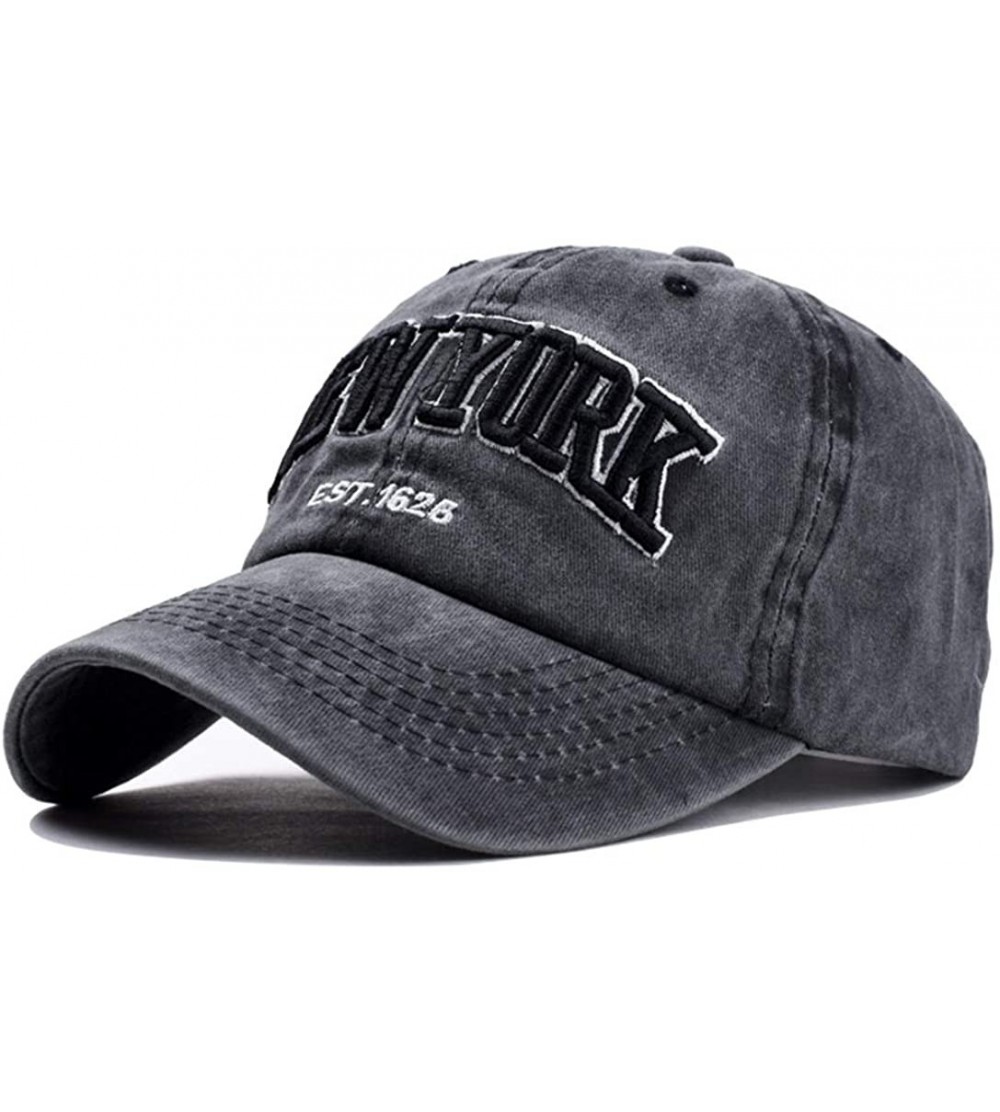 Baseball Caps Baseball Hat New-York Distressed-Adjustable-Strapback - Washed Cotton Dad Hat Unisex - Black - CR18H88R75N $11.16