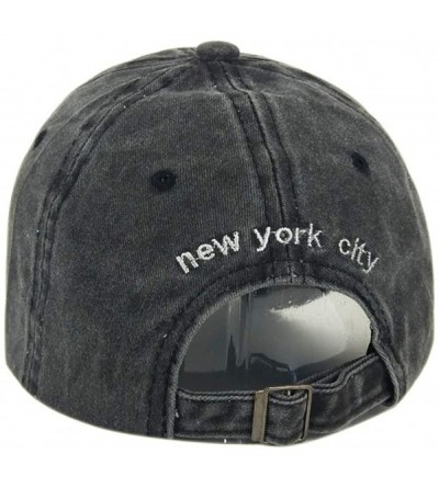 Baseball Caps Baseball Hat New-York Distressed-Adjustable-Strapback - Washed Cotton Dad Hat Unisex - Black - CR18H88R75N $11.16