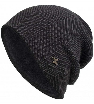 Skullies & Beanies Men's Winter Knit Hats Soft Stretch Cuff Beanies Cap Comfortable Warm Slouchy Beanie Hat - Black - CP1928T...