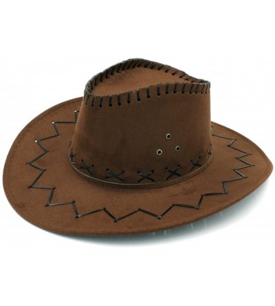 Cowboy Hats Fashion Unisex Adult Western Cowboy Cowgirl Caps Wide Brim Sun Hats - Dark Brown - C5188G62ZSK $23.47