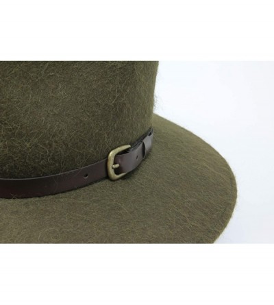Fedoras Premium Alpaca Lewis - Wide Brim Fedora Hat - Alpaca Wool Felt - Water Resistant - Leather Band - Moss Green - C918T9...